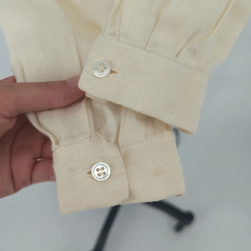 Vintage Pleated Button Down Top Ivory S/M preppy retro Business casual bohemian - Picture 9 of 9